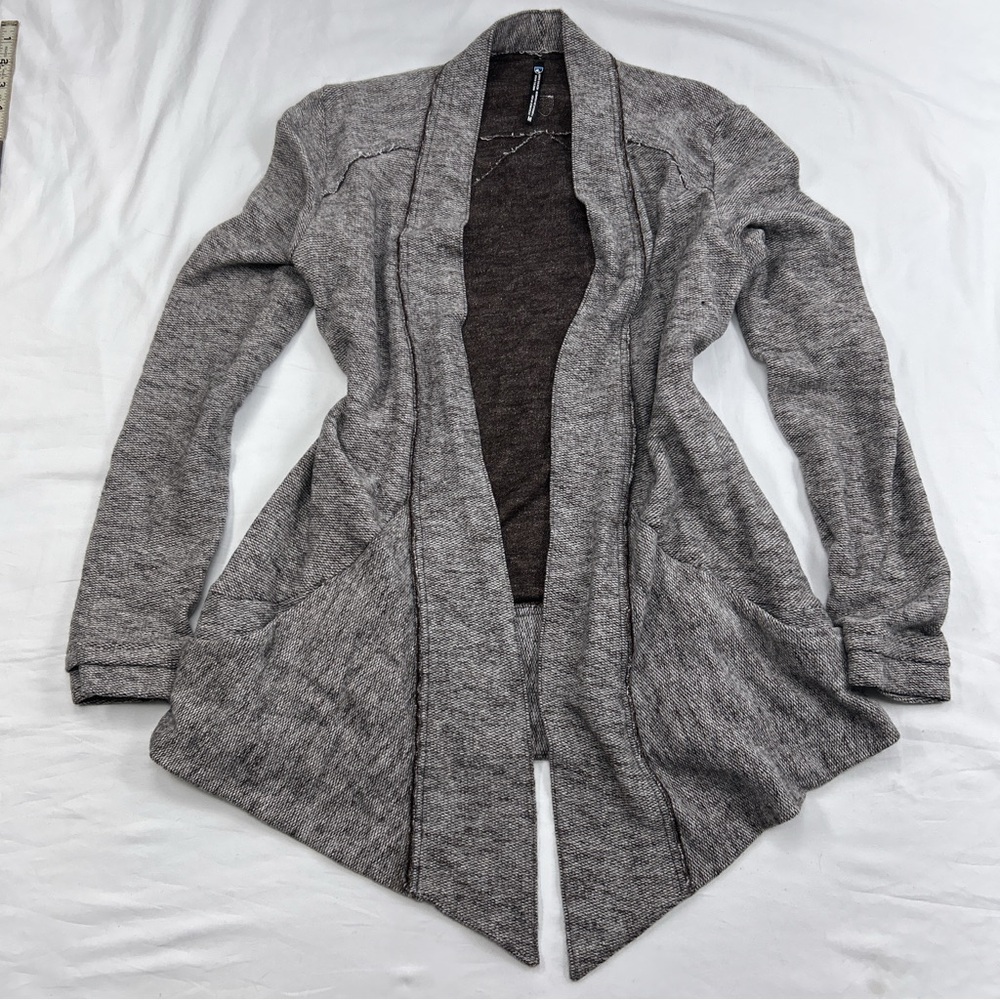 KÜHL Nova Wrap Open Cardigan Sweater Taupe Brown Heather Wool Blend M
